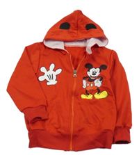 Červená propínací mikina s Mickey a kapucí