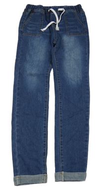 Modré teplákové rifle ošoupaného vzhledu SHEIN