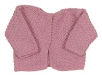 Růžový vzorovaný pletený propínací svetr 