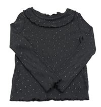 Tmavošedé žebrované triko s hvězdičkami a volánkem C&A