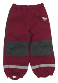 Vínovo-tmavošedé šusťákové podšité kalhoty s jednorožcem Topolino