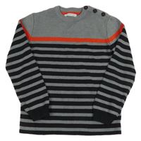 Šedo-černo-červený pruhovaný melírovaný vlněný svetr MONOPRIX