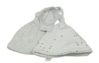 Nové - 2x - Čepice - Bílo-šedá pruhovaná melírovaná, bílá s hvězdičkami F&F