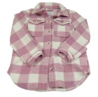 Starorůžovo-bílá kostkovaná flaušová košilová bunda PRIMARK