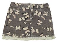 Hnědošedá manšestrová sukně s motýlky a krajkou H&M