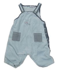 Světlemodré sametové laclové zateplené kalhoty s rybičkou a nápisy P'tit bisou