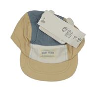 Nové - béžovo-bílo-modrošedá mušelínová kšiltovka s nášivkou F&F