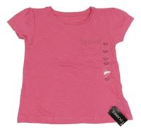 Nové - tmavorůžové melírované tričko s kapsou s květy St. Bernard