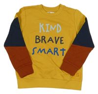 Okrovo-tmavomodro-rezavá mikina s nápisy sinsay