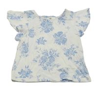 Bílé tričko s modrými růžemi a motýlky H&M