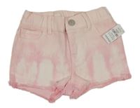Nové - světlerůžovo-bílé batikované riflové kraťasy GAP