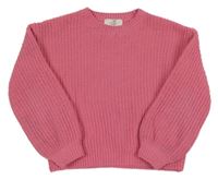 Růžový žebrovaný žinylkový oversize svetr H&M