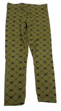 Khaki kárované legíny s logy a srdíčky RIVER ISLAND