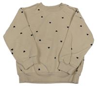 Béžová oversize mikina se srdíčky H&M