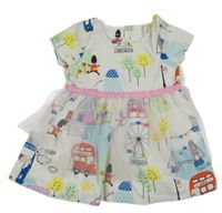 Smetanové plátěné šaty s obrázky - Londýn a tylem Pantaloons