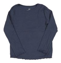 Tmavomodré žebrované triko H&M