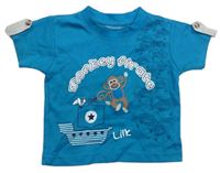 Tyrkysové tričko s opicemi a nápisy s lodičkou 