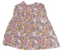 Růžové bavlněné šaty s kočkami a duhami Mothercare