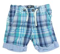 Modro-tyrkysovo-bílé kostkované plátěné chino kraťasy H&M
