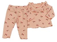 2set - Růžové žebrované triko s třešněmi a volánem + legíny