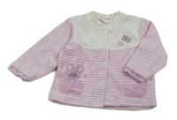 Bílo-růžová sametová propínací mikina s pruhy a myškou