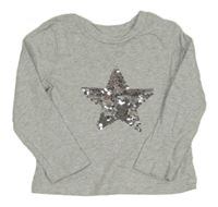 Šedé melírované triko s hvězdou z překlápěcích flitrů Nutmeg