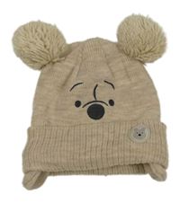 Béžová melírovaná pletená čepice s bambulemi - Pú Primark