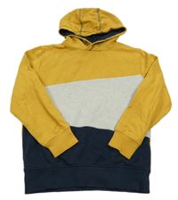 Okrovo-šedo-tmavomodrá mikina s kapucí Yigga