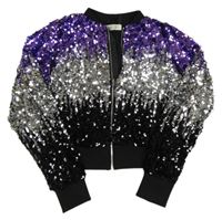 Fialovo-stříbrno-černá flitrová podšitá propínací crop mikina H&M