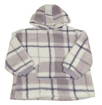 Bílo-lila kostkovaná huňatá oversize mikina s kapucí Primark