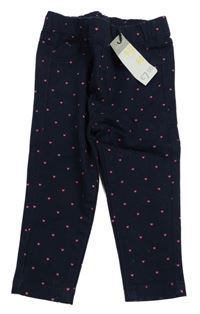 Nové - Tmavomodré plátěné elastické kalhoty se srdíčky Primark