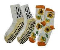 2x ponožky - bílé se slunečnicemi + bílo-žluté s puntíky