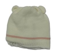 Smetanová čepice s oušky a pruhem Liegelind