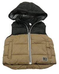 Černo-hnědá šusťáková zateplená vesta s kapucí H&M