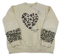 Nové - Béžová mikina se vzorovaným srdcem s flitry F&F