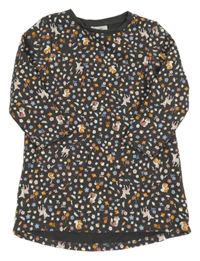 Tmavošedé květované teplákové šaty se zvířaty Topolino