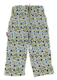 Bílo-šedo-modré puntíkaté plátěné capri kalhoty