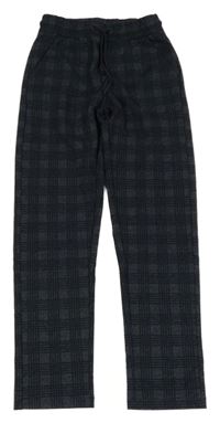 Tmavomodré kostkované teplákové slim chino kalhoty