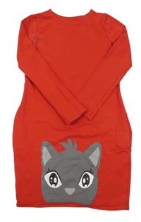 Červené teplákové šaty s kočkou