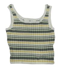 Smetanovo-khaki-žlutý pruhovaný žebrovaný pletený crop top H&M