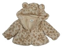Růžová kožešinová zateplená bunda s leopardím vzorem a kapucí River Island