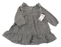 Nové - Šedé riflové šaty s výšivkami květin a volánky H&M