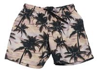 Světlerůžovo-černé plážové kraťasy s palmami Primark