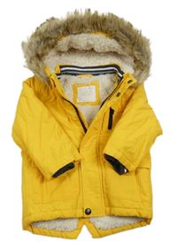 Žlutá šusťáková zateplená bunda s kapucí s kožešinou Primark