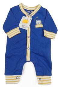 Nové - modrý overal s bílo-žlutým lemem a obrázkem 