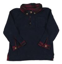 Tmavomodré žebrované polo triko s límečkem George