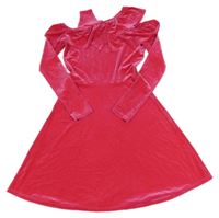 Růžové sametové šaty s volánkem C&A