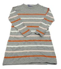 Šedé pletené šaty s oranžovo-bílými pruhy Lupilu