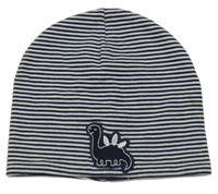 Bílo-tmavomodrá pruhovaná čepice s dinem Topomini