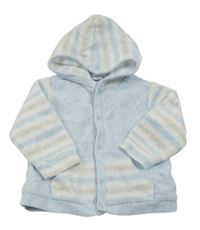 Světlemodro-šedá pruhovaná sametová propínací mikina s kapucí 